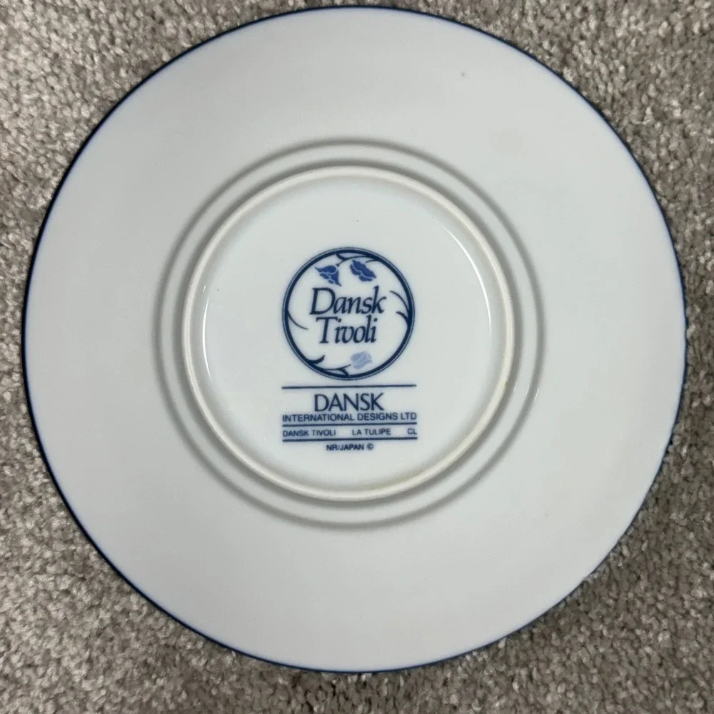 Dansk Tivoli La Tulipe Saucers Set of 2‎ White Navy Blue Lines Japan Vintage MCM